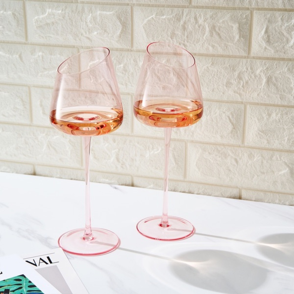 🍷 Colosseum Collection Slanted Pink Wine Glass Set 🍷